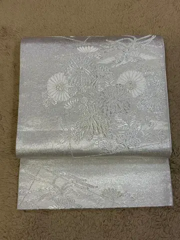 실버 꽃무늬 자수 후쿠로 오비