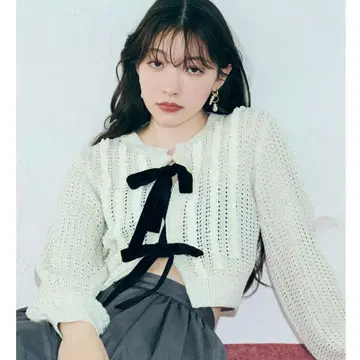 LILY BROWN 벨로아 리본 가디건