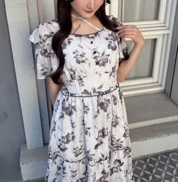 evelyn 크로스 리본 꽃무늬 OP