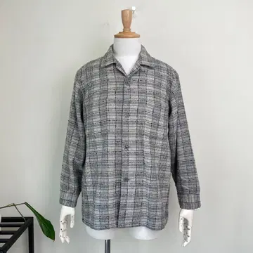 60s 소닉 네프 체크 울 오픈 카라 셔츠 빈티지