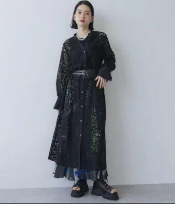 HARE V넥 레이스 롱 원피스