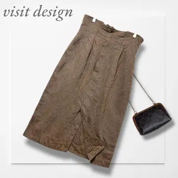 비지트 디자인 하이웨스트 스커트(3L) 브라운 헤링본 무늬 빅 사이즈