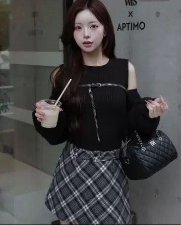 Darich 도킹 미들 허리 니트 미니 원피스