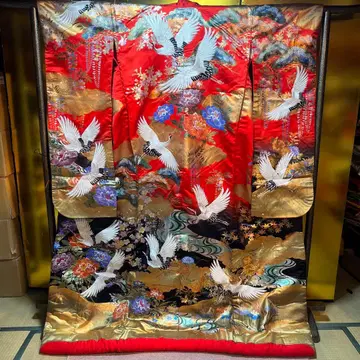 우치카케 이로 우치카케 순수 실크 돈자 쓰루 자수