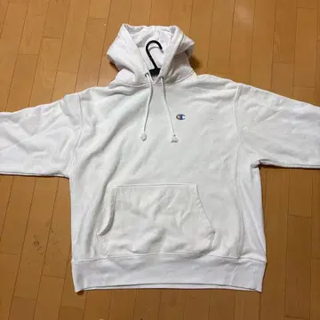 Champion 화이트 후드 부착 후드티 리버스 위브