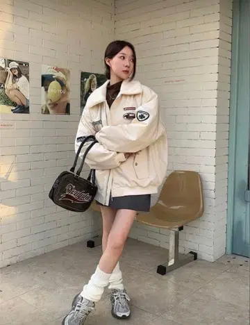 미사용 새상품 다운 자켓 충전솜 블루종 코트 아이보리