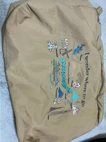 자수 디자인 베이지 토트백