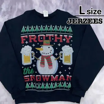 USA 구제 의류 맨투맨 L 블랙 프린트 크리스마스 눈사람 스노우맨