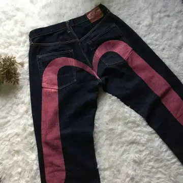 EVISU No.2 2001 핑크 블랙 대흑 W36L35 적미 데님 팬츠