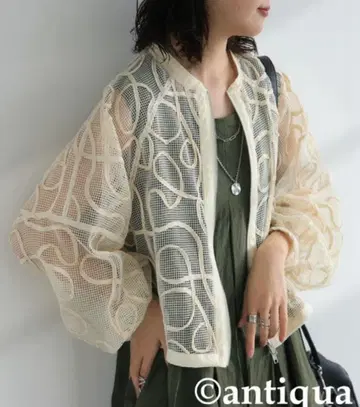 안티카 코드 자수 메쉬 블루종