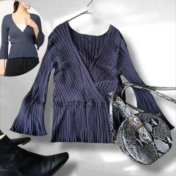 [ 미사용급 ] ROSSO 마릴린 문 카슈쿨 리브 니트 네이비