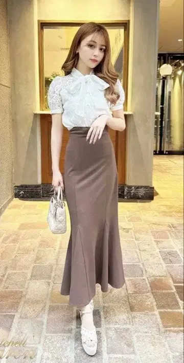 브라운 머메이드 스커트 Michelle macaron