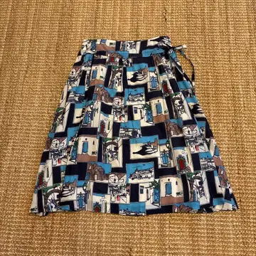 Peanuts Label 튀니지 풍경 무늬 플레어 스커트