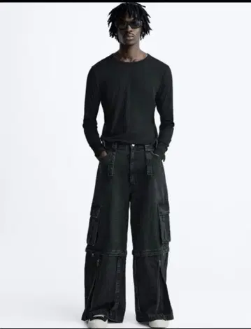 블랙 데님 카고 팬츠