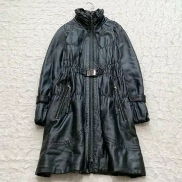 카라 램 가죽 롱 코트 MC 양가죽 하이넥 벨티드 드로스트