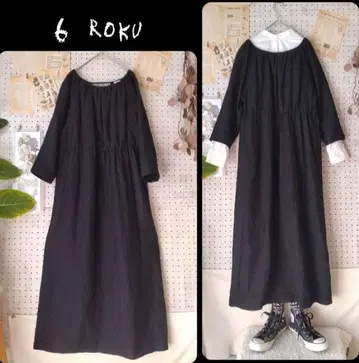 록 뷰티 앤 유스 울 백 디자인 원피스 블랙