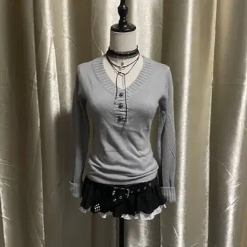 긴팔 니트 하프 버튼 헤이세이 갸루 y2k 맥브링