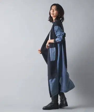 RIVE DROITE 네이비 데님 롱 가디건