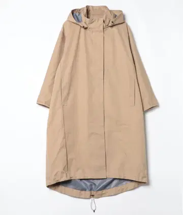 베이지 후드 부착 롱 코트