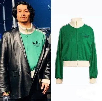 adidas 그린 집업 크롭 스웨터