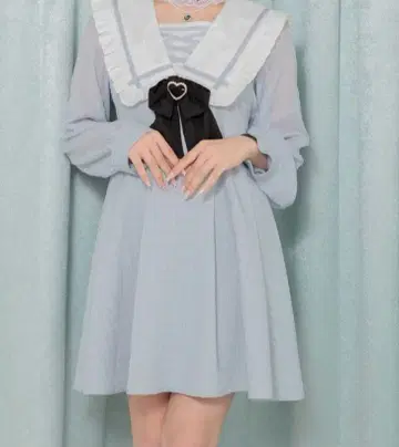 ROJITA 레이스업 세일러 원피스 블루 양산 지뢰