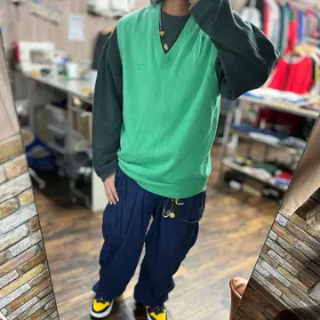 GANT 그린 V넥 베스트 XL 구제 의류 페이드 아메카지 골프