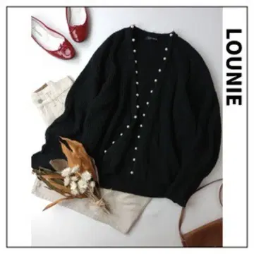 LOUNIE 블랙 가디건 펄 장식