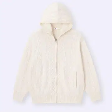 케이블 풀 집업 후드티 XS GU 유니클로 화이트