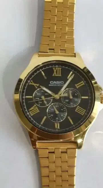 CASIO 손목시계 배터리 교환 완료 작동품 밴딩 골드 다이얼 블랙