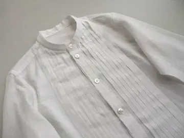 고쉬 밴드 카라 핀턱 블라우스 노카라 셔츠 화이트