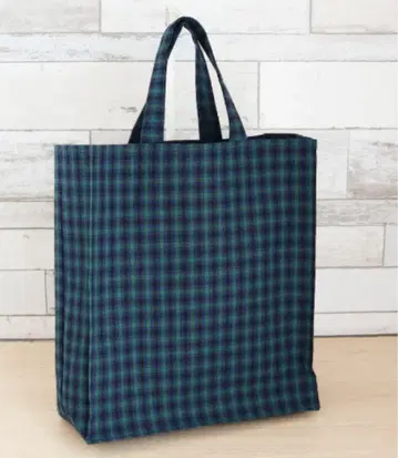 파밀리아풍 그린 체크 x 네이비 종이 봉투형 토트백