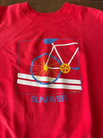 빨간색 1 Sunriver 90s 빈티지 맨투맨 짧은 기장 래글런 자전거