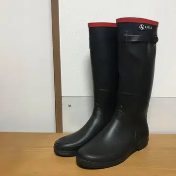 AIGLE 블랙 장화 레드 테두리