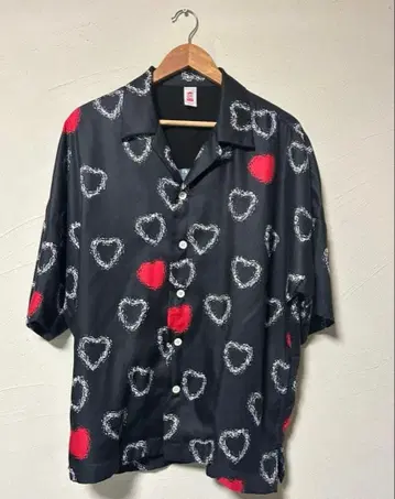 chahchah 하와이안 셔츠 하트 무늬 반팔 셔츠 M