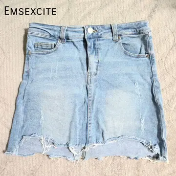 엠즈 엑사이트 프린지 데님 미니 스커트 라이트 블루 컷오프