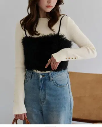 titivate 퍼 탱크탑 & 버튼 긴팔 니트