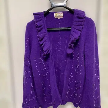 보라색 프릴 비즈 장식 긴팔 가디건