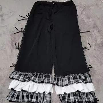 DARRDY 블랙 프릴 와이드 팬츠