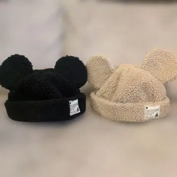 미키마우스 귀달린 보아 모자 블랙 베이지