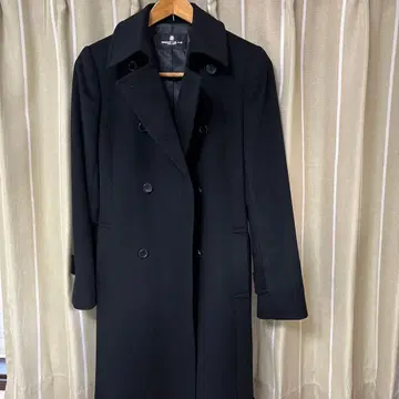 블랙 캐시미어 더블 브레스트 롱 코트