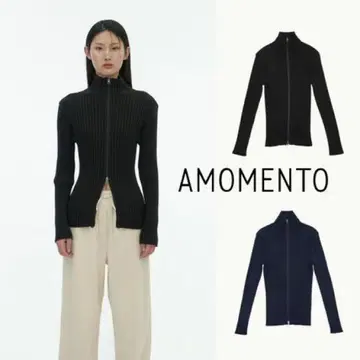 AMOMENTO 리브 하이넥 가디건