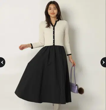 JUSGLITTY 배색 케이블 가디건 도킹 원피스