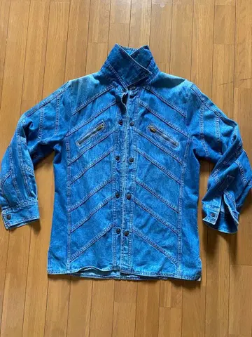 파랑 데님 자켓 스탠드 카라