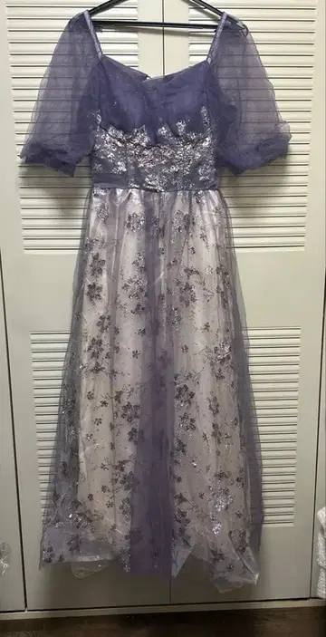 플라워 자수 퍼플 파티 드레스