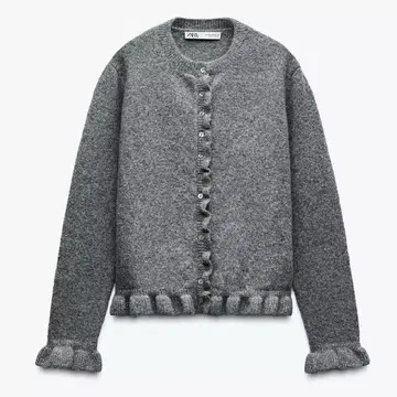 ZARA 프릴 니트 가디건 S 그레이