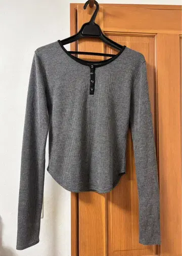 GIUNON 롱 슬리브 리브 상의 긴팔 티셔츠