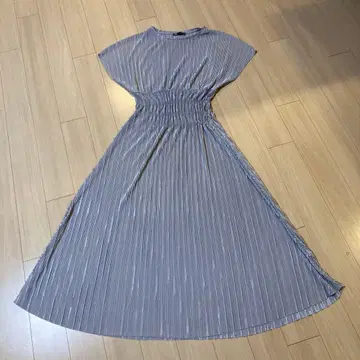 ZARA 그레이 플리츠 반팔 롱 원피스 L