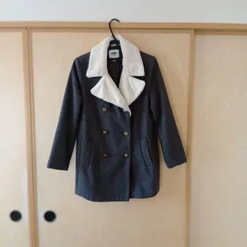 그레이 울 혼방 더블 브레스트 피 코트