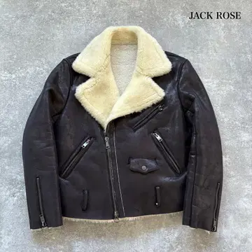 [ JACK ROSE ] 인조 가죽 무스탕 더블 라이더 자켓 블랙