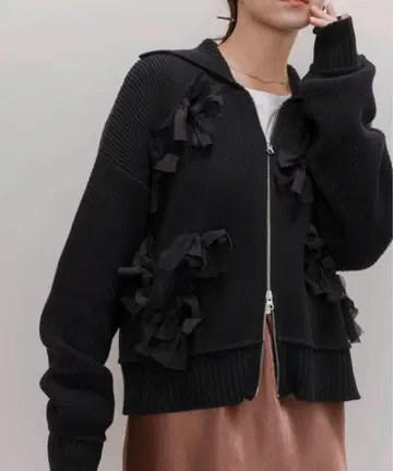 새상품 이번 시즌 에이미 로우 블루종 아우터 랜덤 리본 더블 ZIP 니트